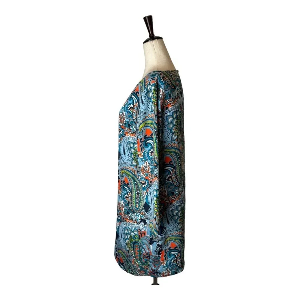 J Crew Dress‎ Women 4 Blue Jules Moonglow Paisley Gallery Boho Hippie Mini Shift